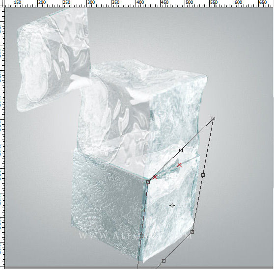 Ice cube 3D photoshop tools tutorial. 3D scene ice cube and cherry inside, ice txture effect in photoshop, ice reflection, 3D rendering, 3D light effects, realistic ice effectt, winterphotoshop  ideas